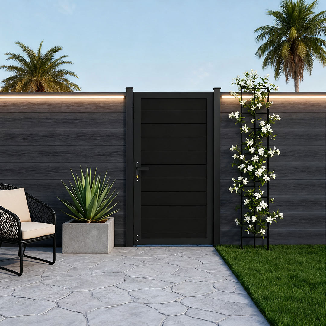 Courtyardmart 6ft x 3ft Black Aluminum Privacy Fence Gate Set Modern Outdoor Entry for Garden Backyard or Patio Strong Durable Fence Gate for Home