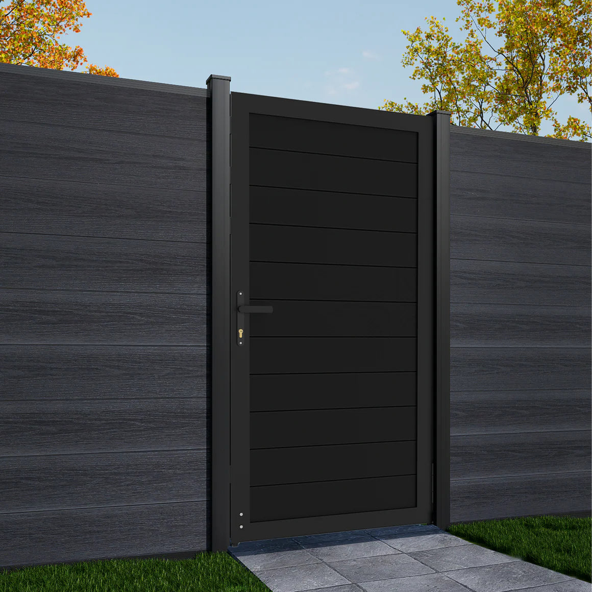 Courtyardmart 6ft x 3ft Black Aluminum Privacy Fence Gate Set Modern Outdoor Entry for Garden Backyard or Patio Strong Durable Fence Gate for Home