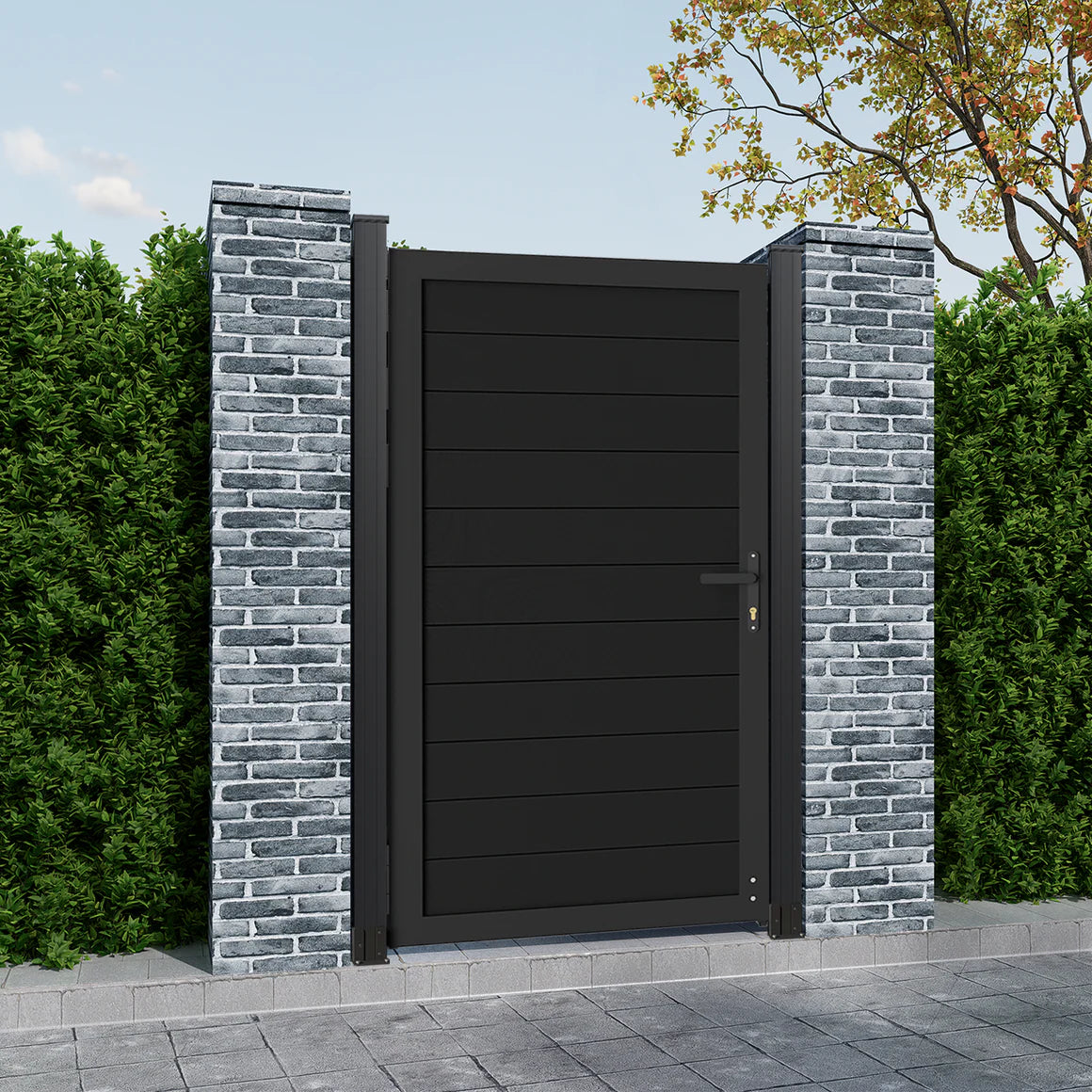 Courtyardmart 6ft x 3ft Black Aluminum Privacy Fence Gate Set Modern Outdoor Entry for Garden Backyard or Patio Strong Durable Fence Gate for Home