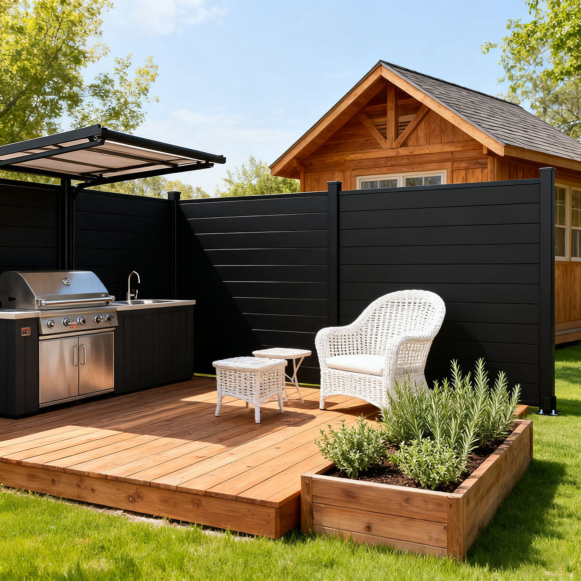 Courtyardmart 6ft x 6ft aluminum fence panel protecting backyard from neighbors