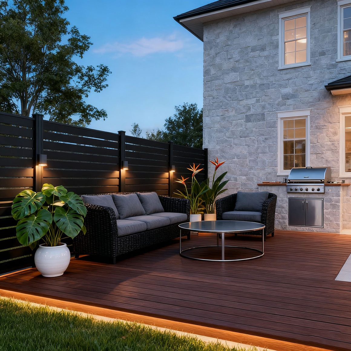 Aluminum slat privacy fence for backyard garden