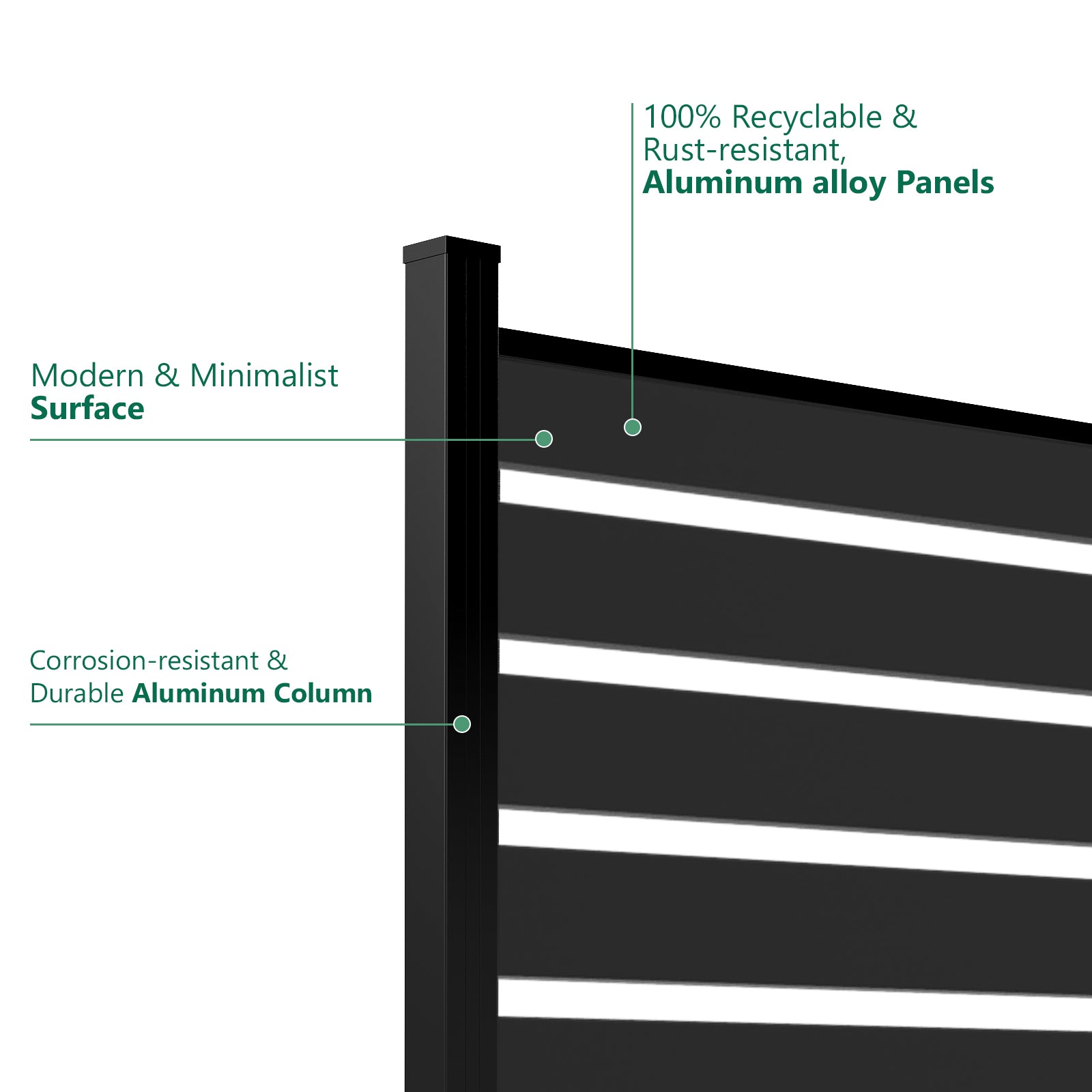 Courtyardmart 6ft x 6ft Black Aluminum Slat Fence Panel Waterproof UV Resistant Outdoor Fencing for Backyard Garden Patio Easy Ground Install