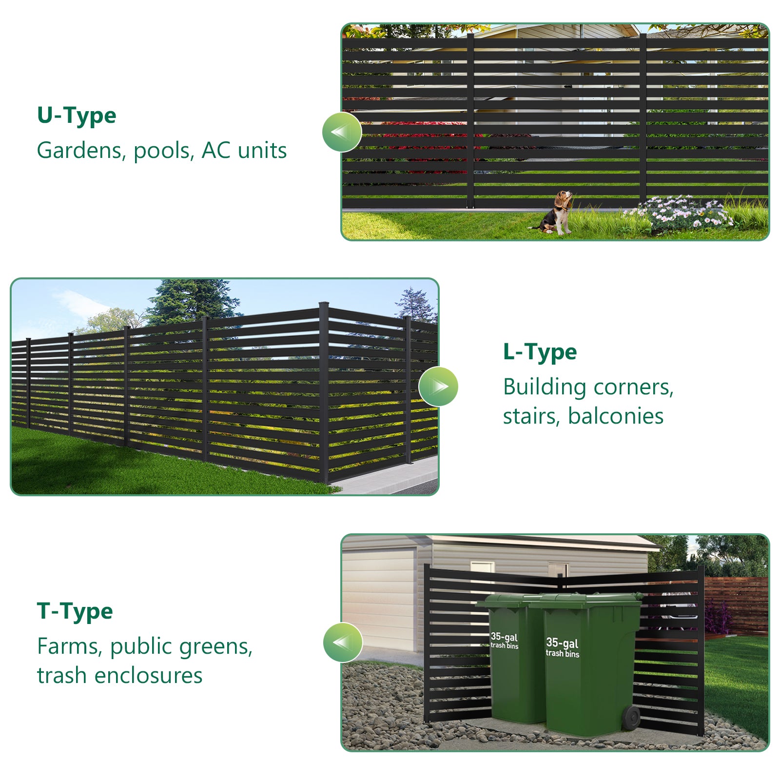 Courtyardmart 6ft x 6ft Black Aluminum Slat Fence Panel Waterproof UV Resistant Outdoor Fencing for Backyard Garden Patio Easy Ground Install