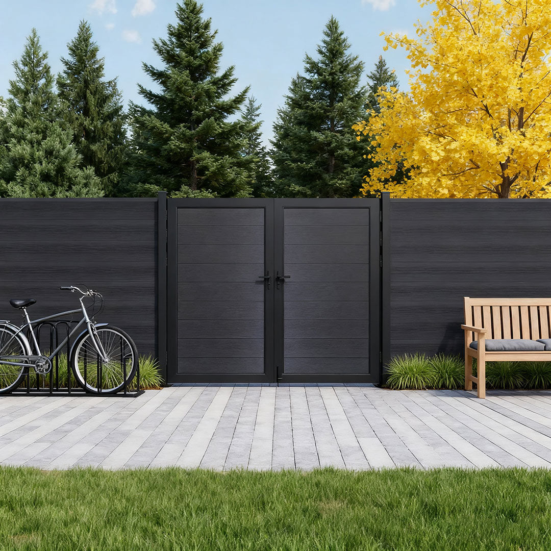 Courtyardmart 6ft x 6ft Composite Fence Gate with Metal Frame and Handle for Garden Backyard Patio