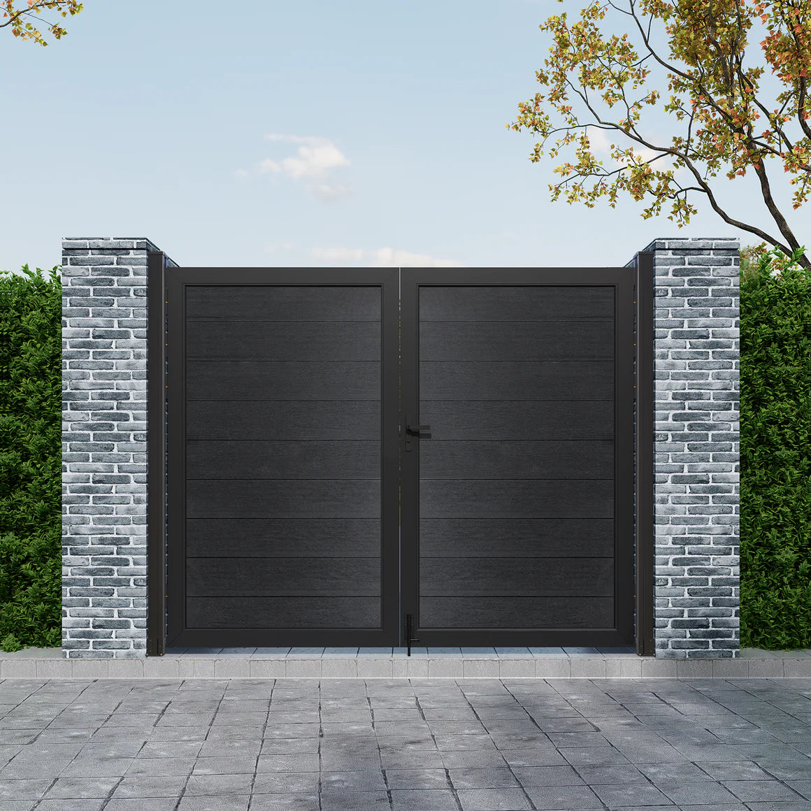 Courtyardmart 6ft x 6ft Composite Privacy Fence Gate with Metal Frame and Handle for Garden Backyard Patio