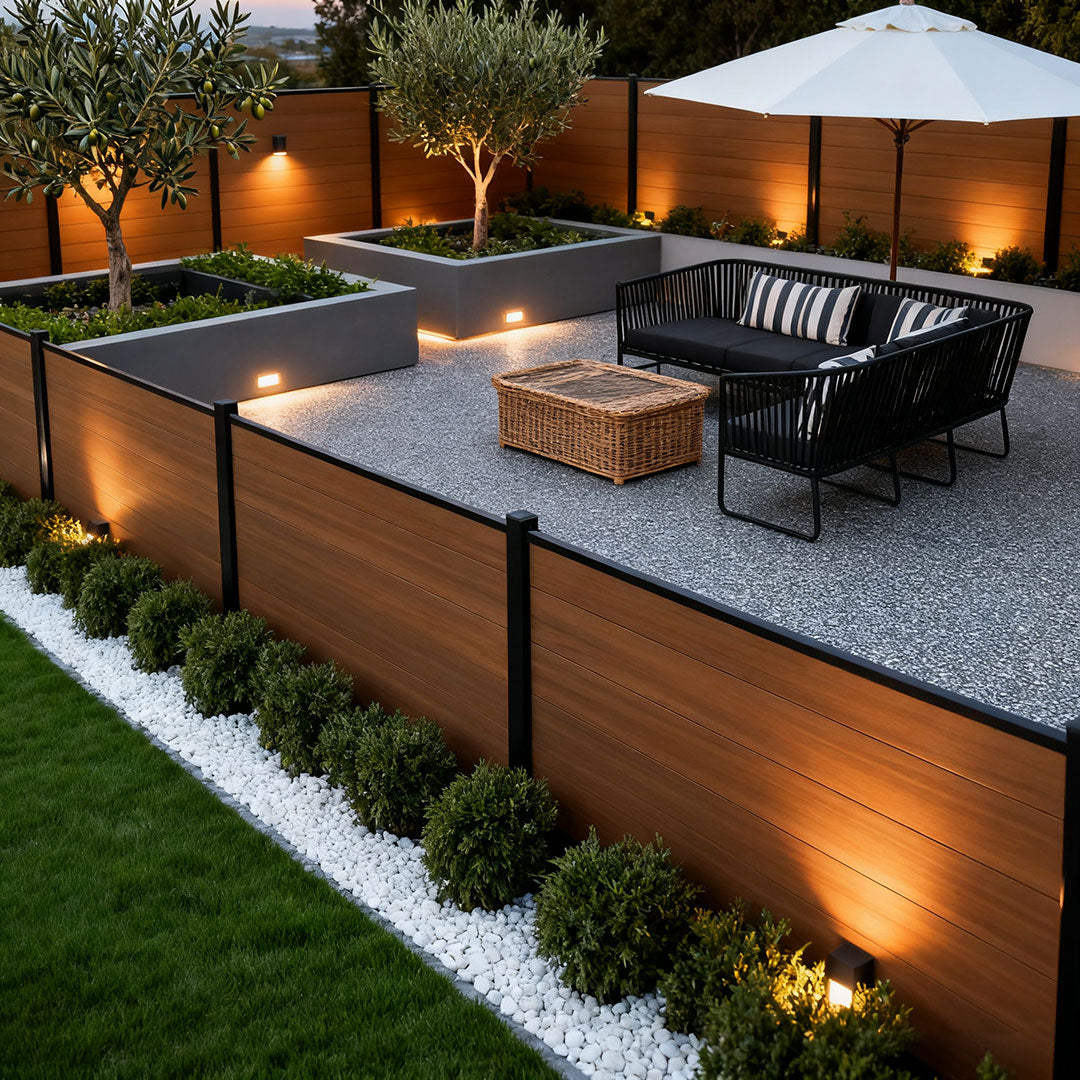 wood finish composite fence panel for garden and patio privacy