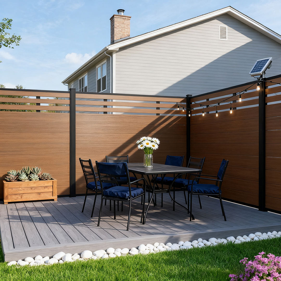Courtyardmart 6ft x 6ft Composite Privacy Fence Screen with Black Post for Outdoor Decor Fence Building in Backyard Garden Patio Porch Balcony or Wall, Brushed Finish