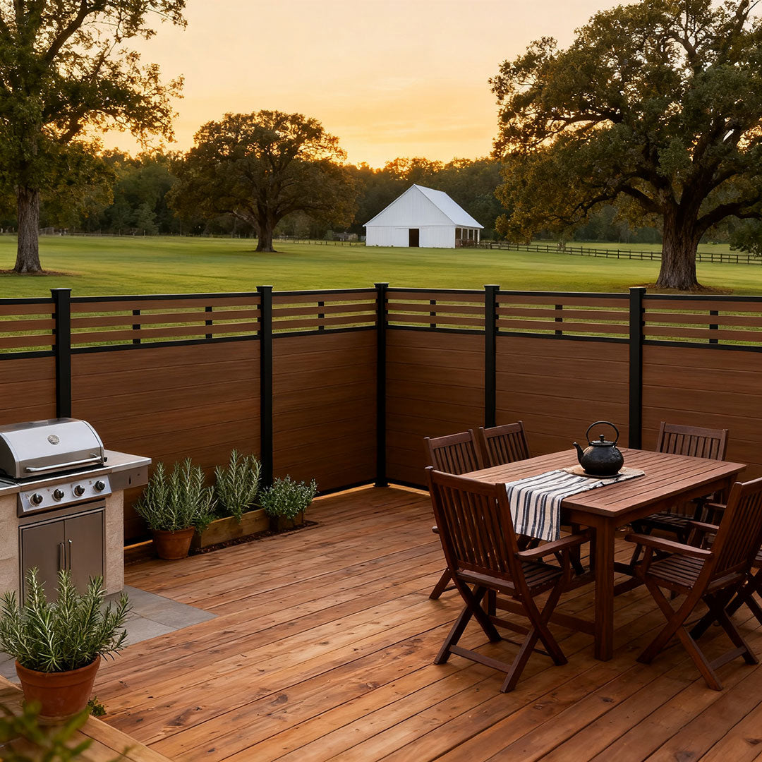Courtyardmart 6ft x 6ft Composite Privacy Fence Screen with Black Post for Outdoor Decor Fence Building in Backyard Garden Patio Porch Balcony or Wall, Brushed Finish