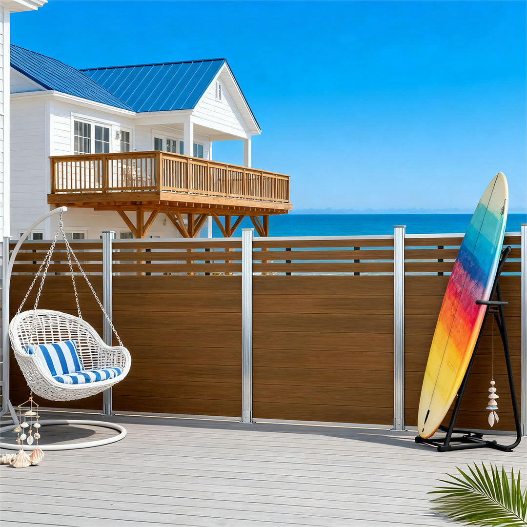 Courtyardmart 6ft x 6ft Composite Privacy Fence Screen with Brushed Finish and Silver Post for Backyard Garden Patio Porch Balcony or Outdoor Wall