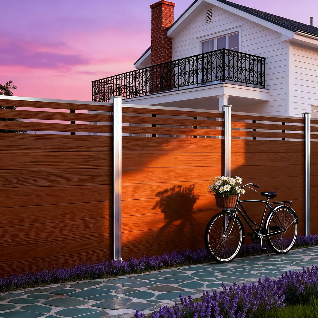 Courtyardmart 6ft x 6ft Composite Privacy Fence Screen with Brushed Finish and Silver Post for Backyard Garden Patio Porch Balcony or Outdoor Wall