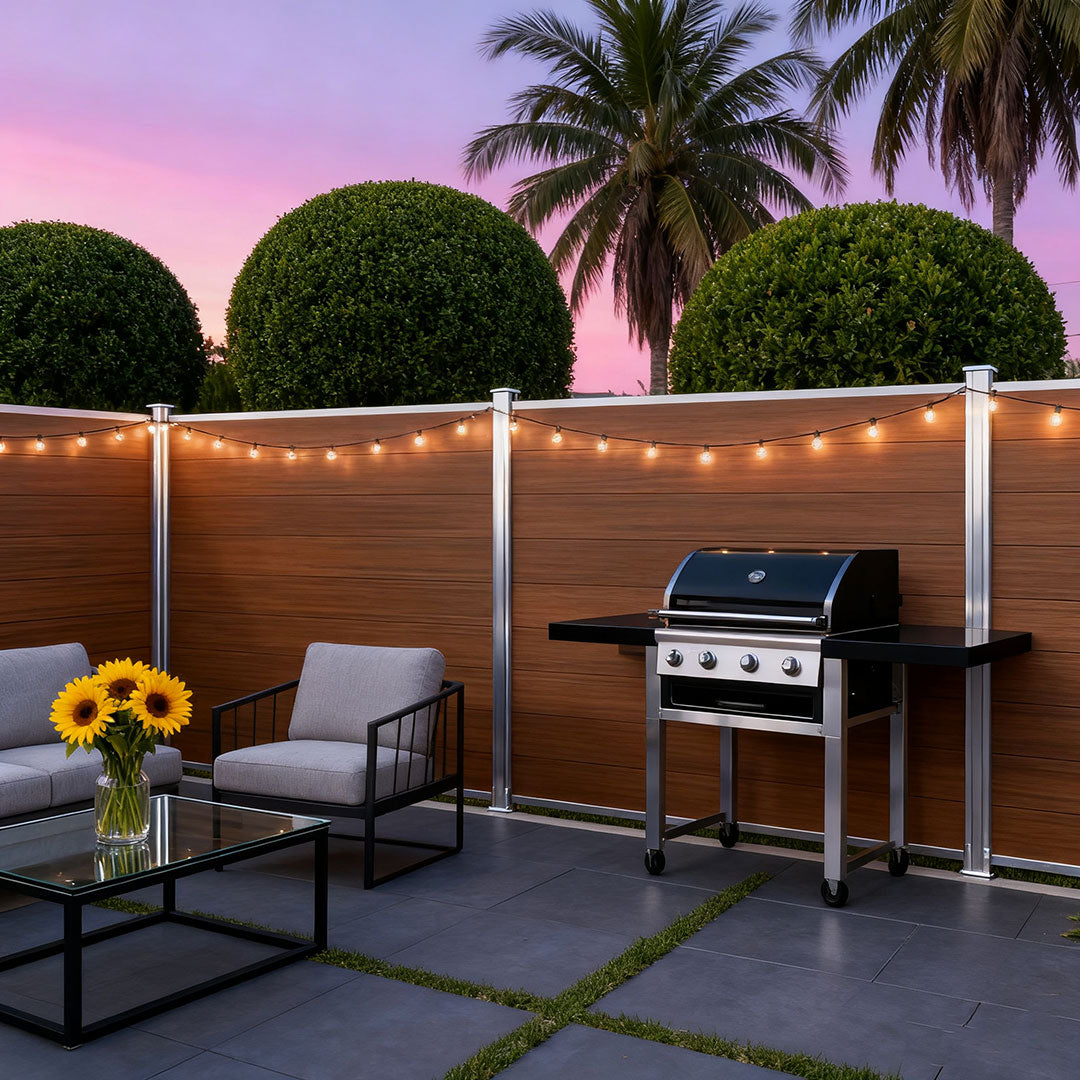 Courtyardmart 6ft x 6ft Composite Privacy Fence Screen with Silver Post and Brushed Finish for Fence Building and Outdoor Decor in Garden Patio Porch or Balcony