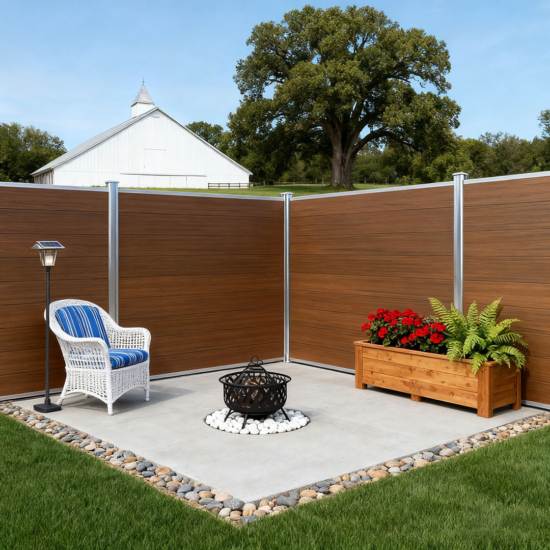 Courtyardmart 6ft x 6ft Composite Privacy Fence Screen with Silver Post and Brushed Finish for Fence Building and Outdoor Decor in Garden Patio Porch or Balcony