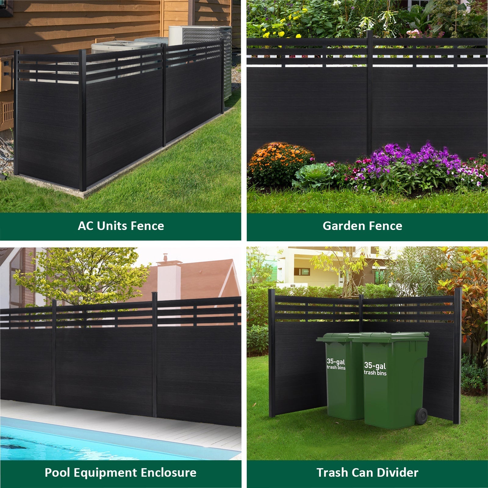 Waterproof wood finish composite fence with slat top style