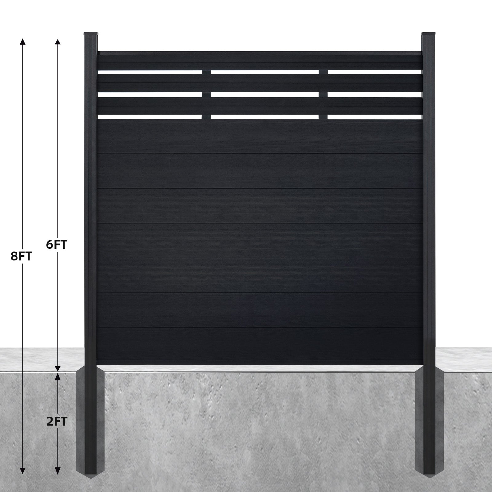 Horizontal top semi-privacy composite fencing for gardens