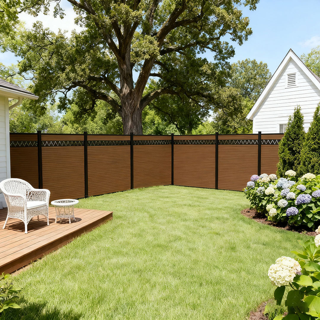 Semi-privacy composite fence boards for outdoor landscaping