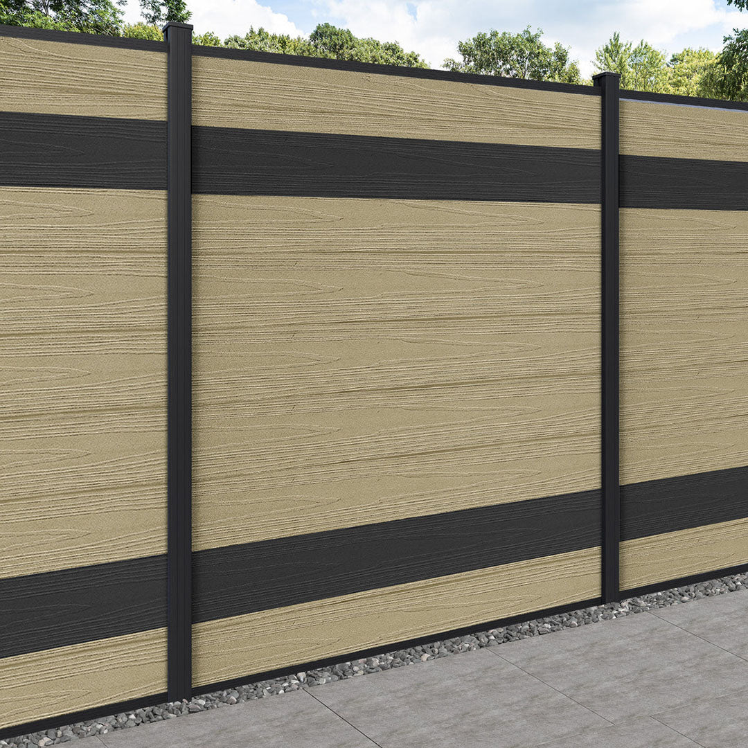 Mixed-color WPC privacy fence panel installed in-ground for backyard and patio