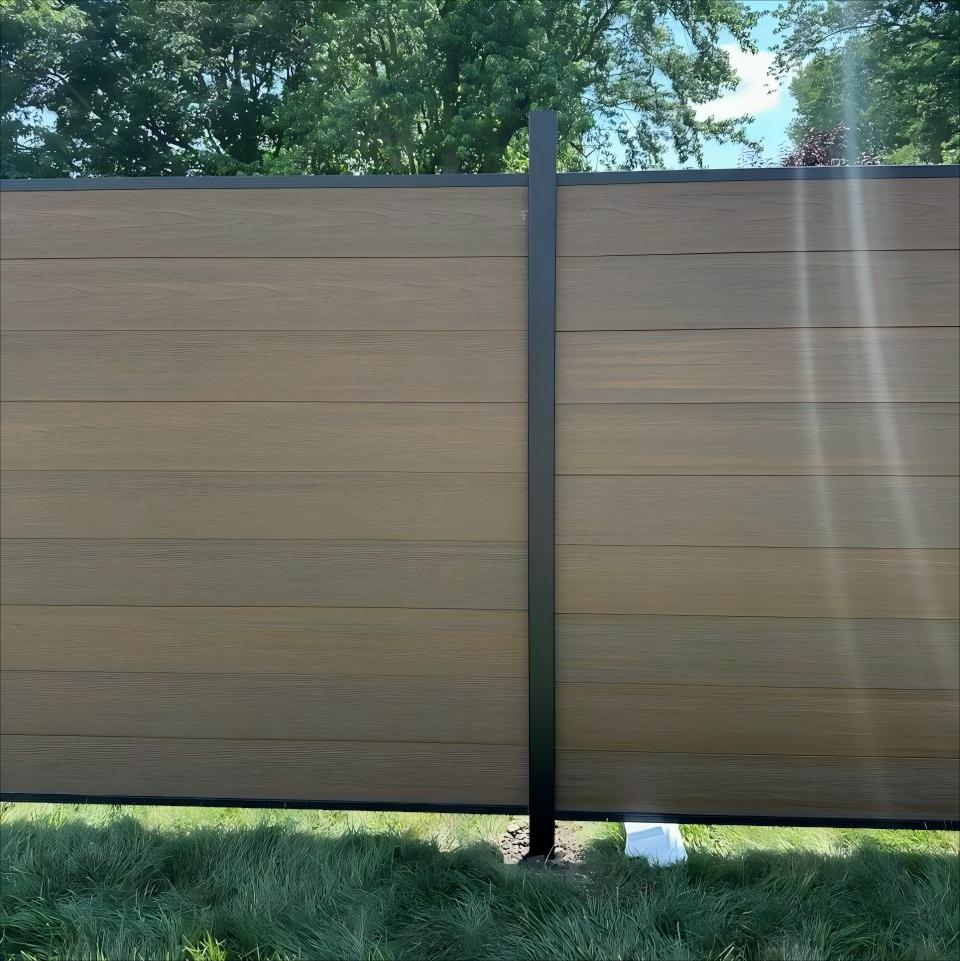 Courtyardmart 8ft x 6ft Brushed Composite Privacy Fence Screen with Black Post for Outdoor Decor In Ground Install for Garden Backyard Patio Porch or Wall