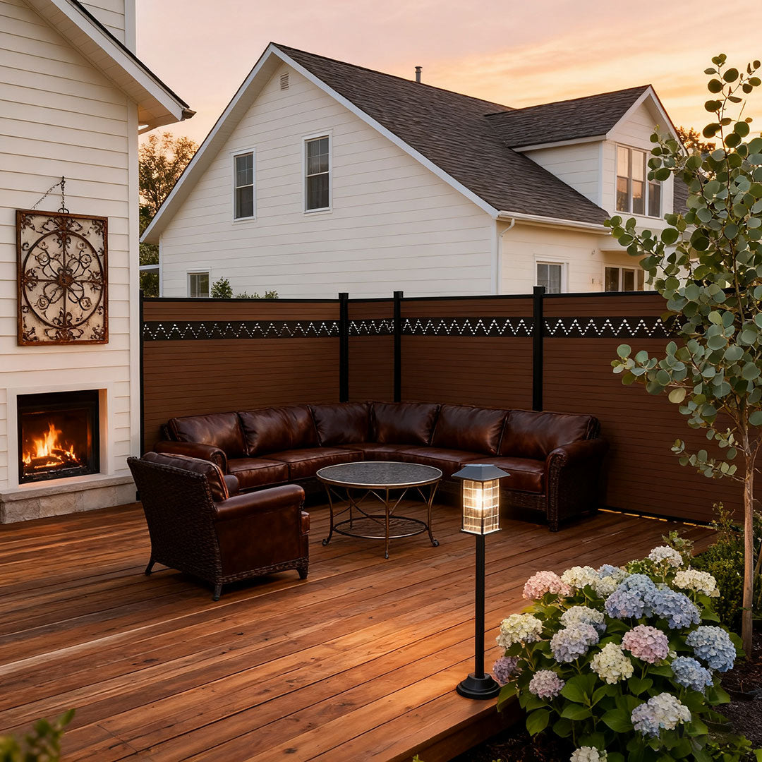 Courtyardmart 8ft x 6ft Carving Composite Privacy Fence Screen for Outdoor Decor, Garden Fence Ideas, Backyard Patio Wall, Porch or Balcony