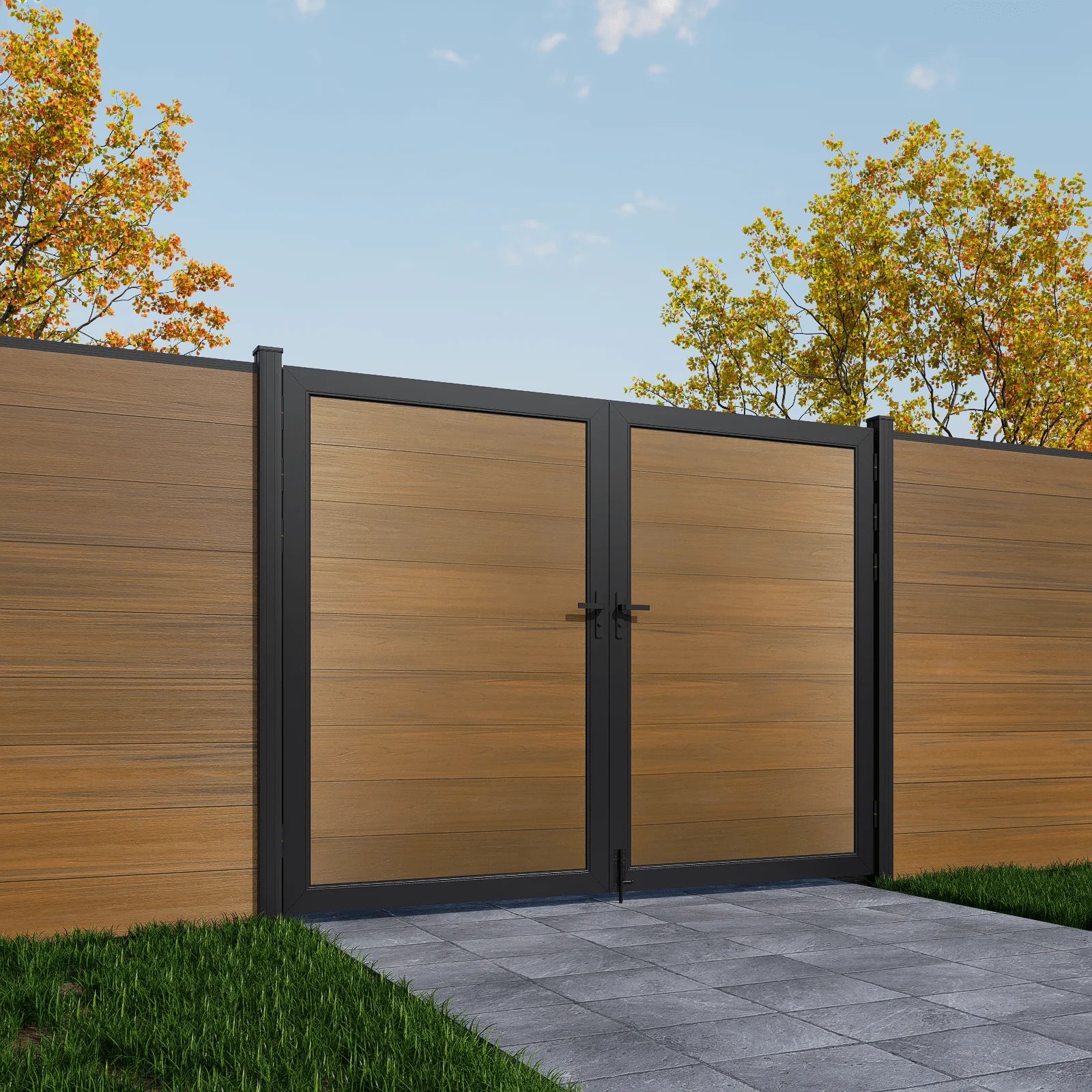 Courtyardmart 8ft x 6ft Composite Double Swing Fence Gate with Aluminum Frame - Thumbnail 2