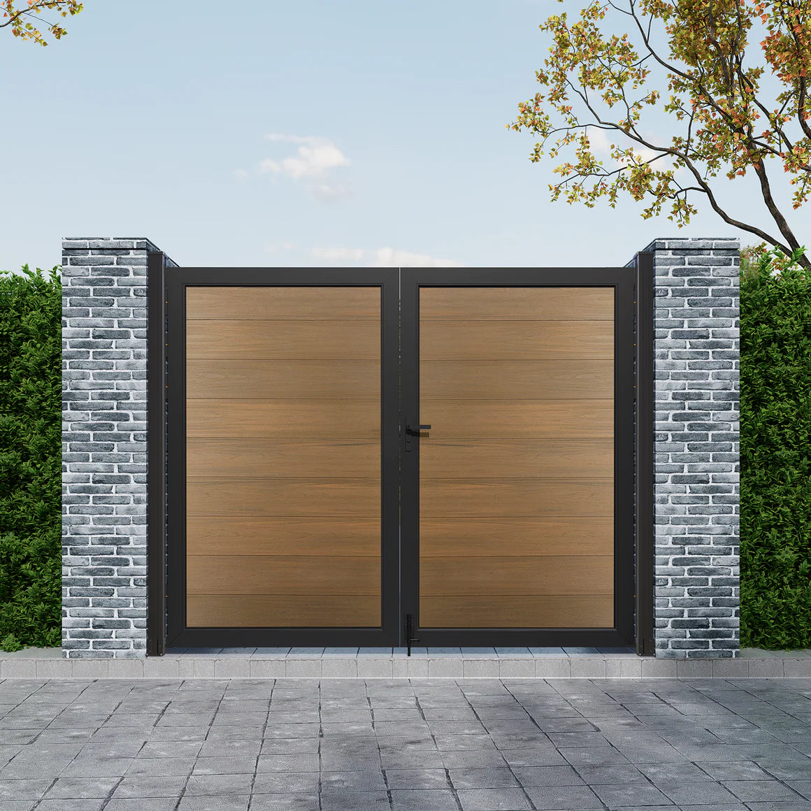 Black aluminum frame double swing gate