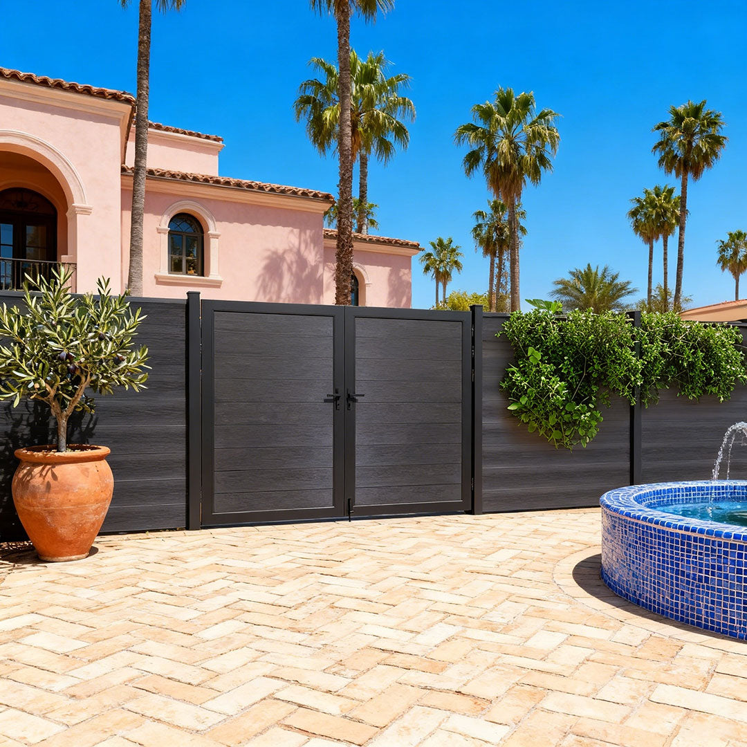 Courtyardmart 8ft x 6ft Composite Privacy Fence Gate with Durable Metal Frame for Garden, Backyard, or Patio