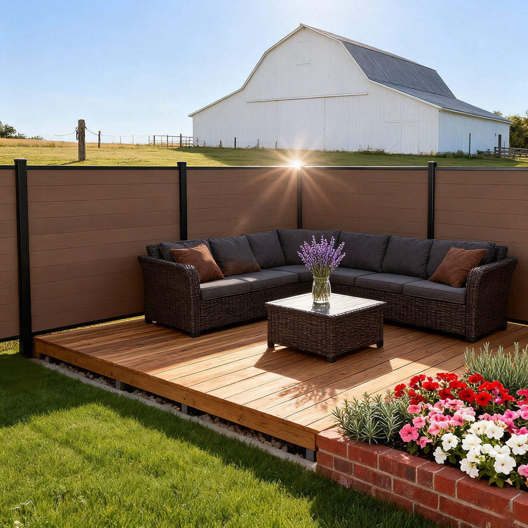 Courtyardmart 8ft x 6ft Full Privacy Composite Fence Screen with Grained Finish for Outdoor Decor Underground Install for Yard Garden Patio Porch Balcony Wall