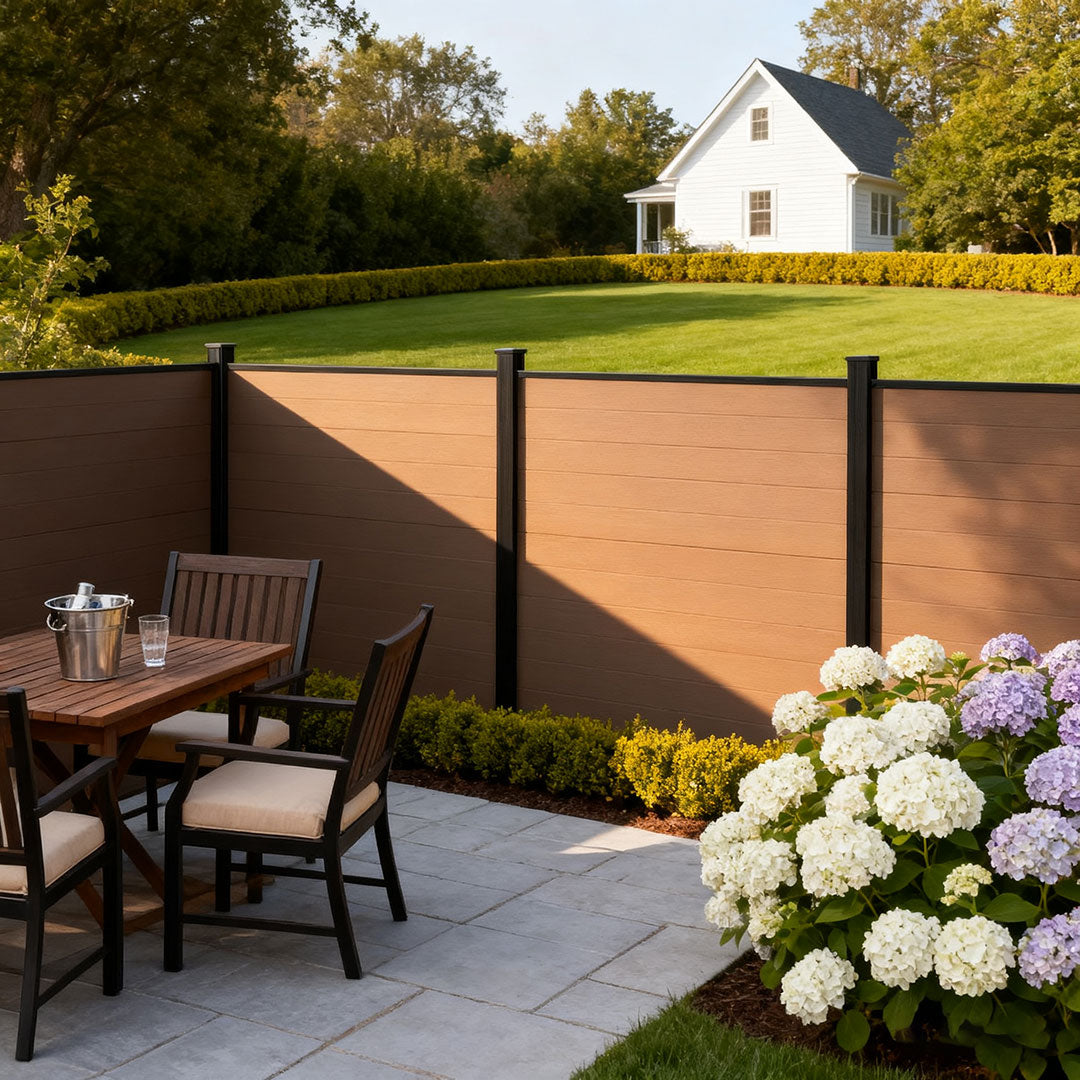 Courtyardmart 8ft x 6ft Full Privacy Composite Fence Screen with Grained Finish for Outdoor Decor Underground Install for Yard Garden Patio Porch Balcony Wall