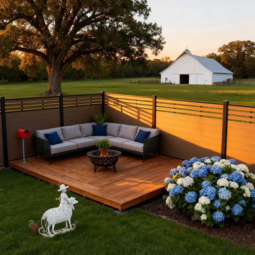 Courtyardmart 8ft x 6ft Semi-Closed Composite Privacy Fence Screen with Grained Finish Underground Installation for Backyard Garden Patio Porch Balcony