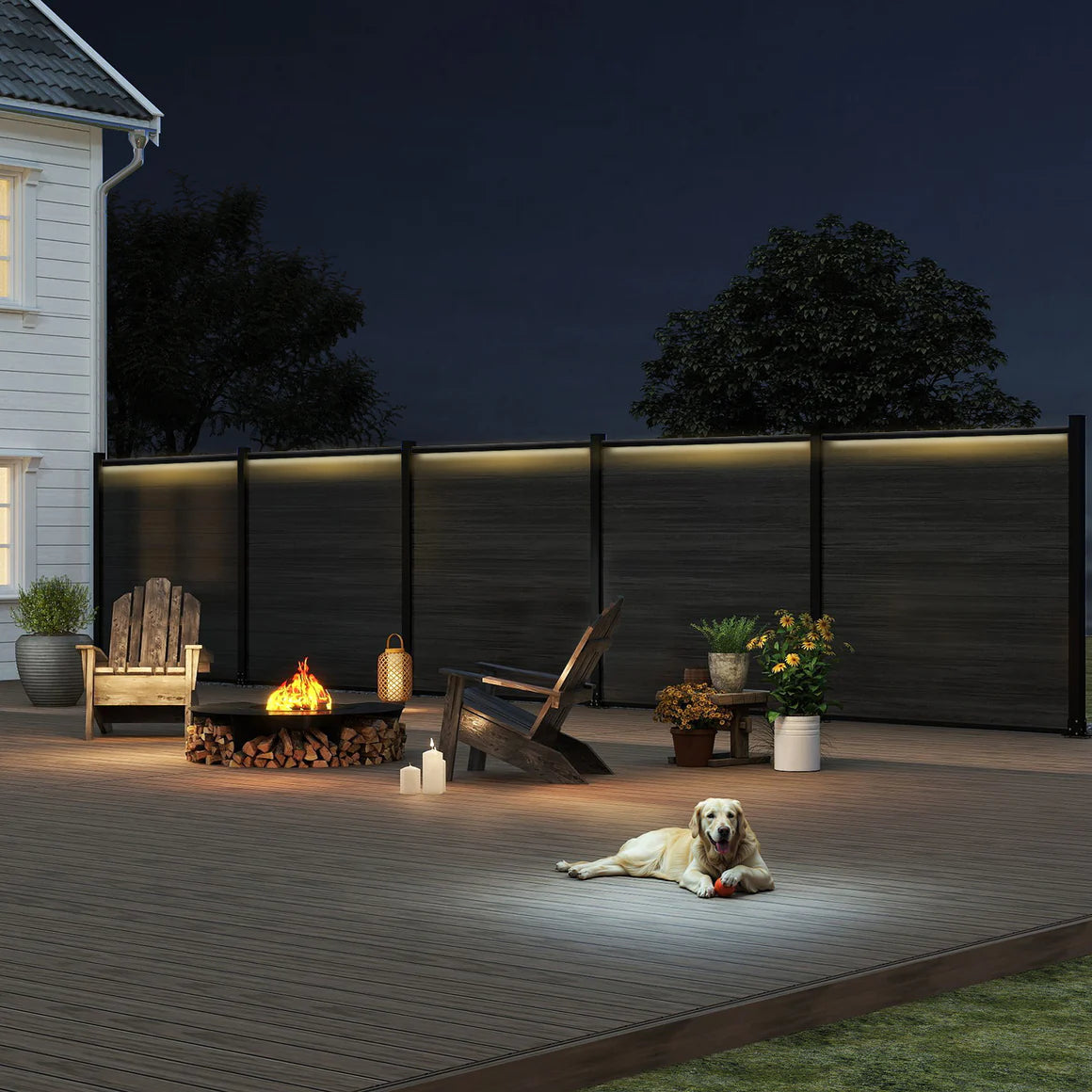 Modern LED Fence Rail Light System - 5 Light Kit with 6 Posts - Fits 6ft & 8ft Aluminum Fences - Sleek Outdoor Accent Lighting