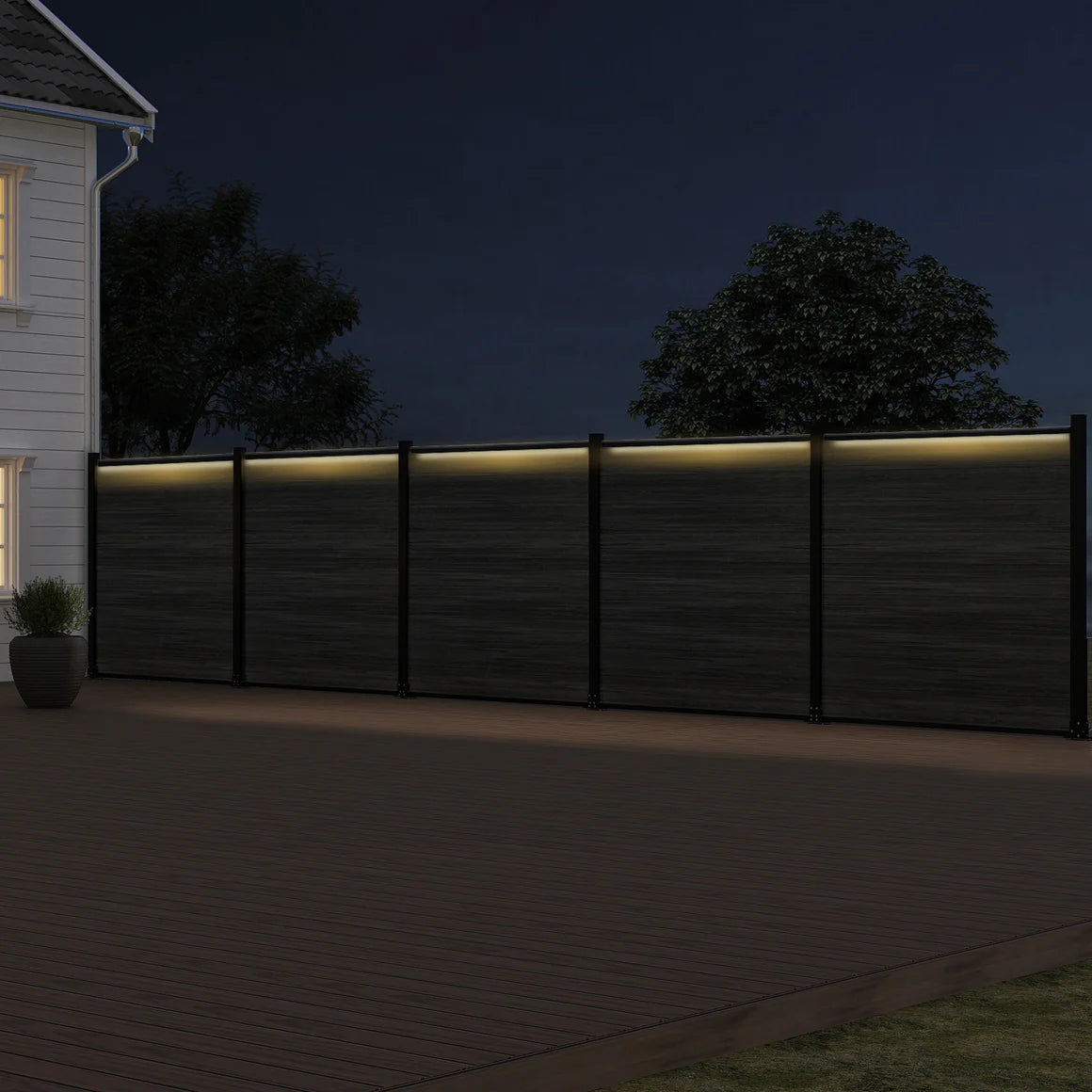 Modern LED Fence Rail Light System - 5 Light Kit with 6 Posts - Fits 6ft & 8ft Aluminum Fences - Sleek Outdoor Accent Lighting