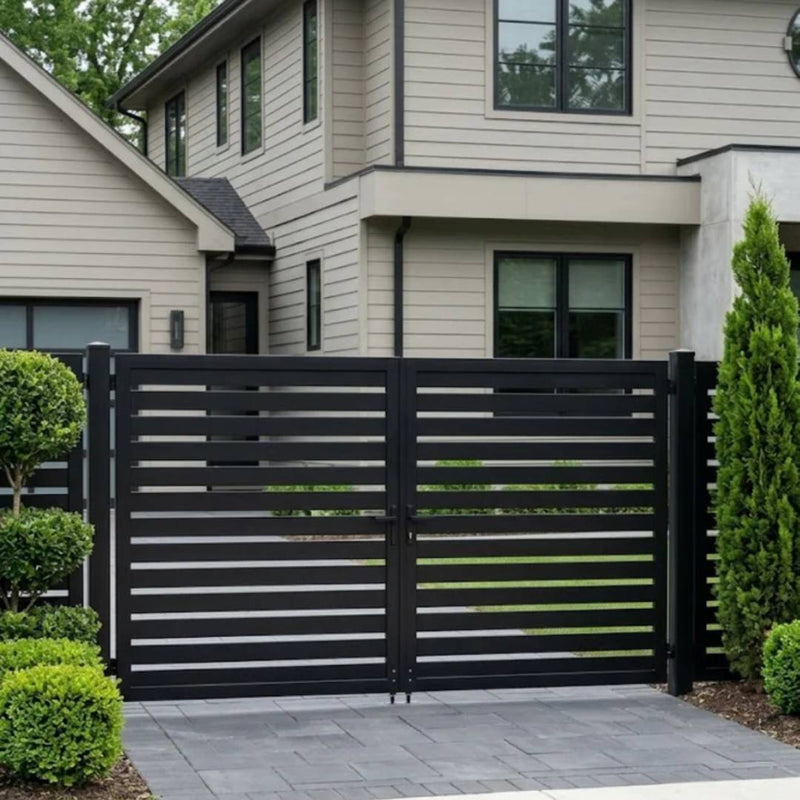 6ft High Black Aluminum Double Gate | 6ft, 8ft, 10ft Wide Slat Entry