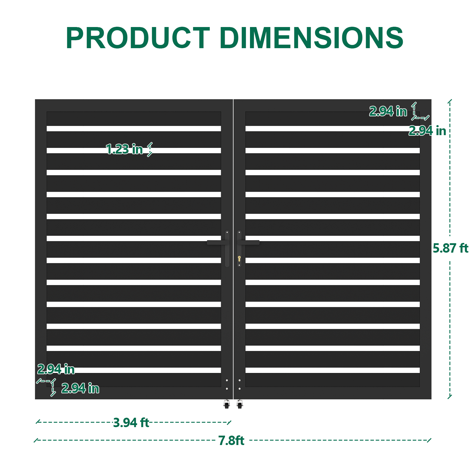 Modern 6ft High Aluminum Slat Double Fence Gate – 8ft Width