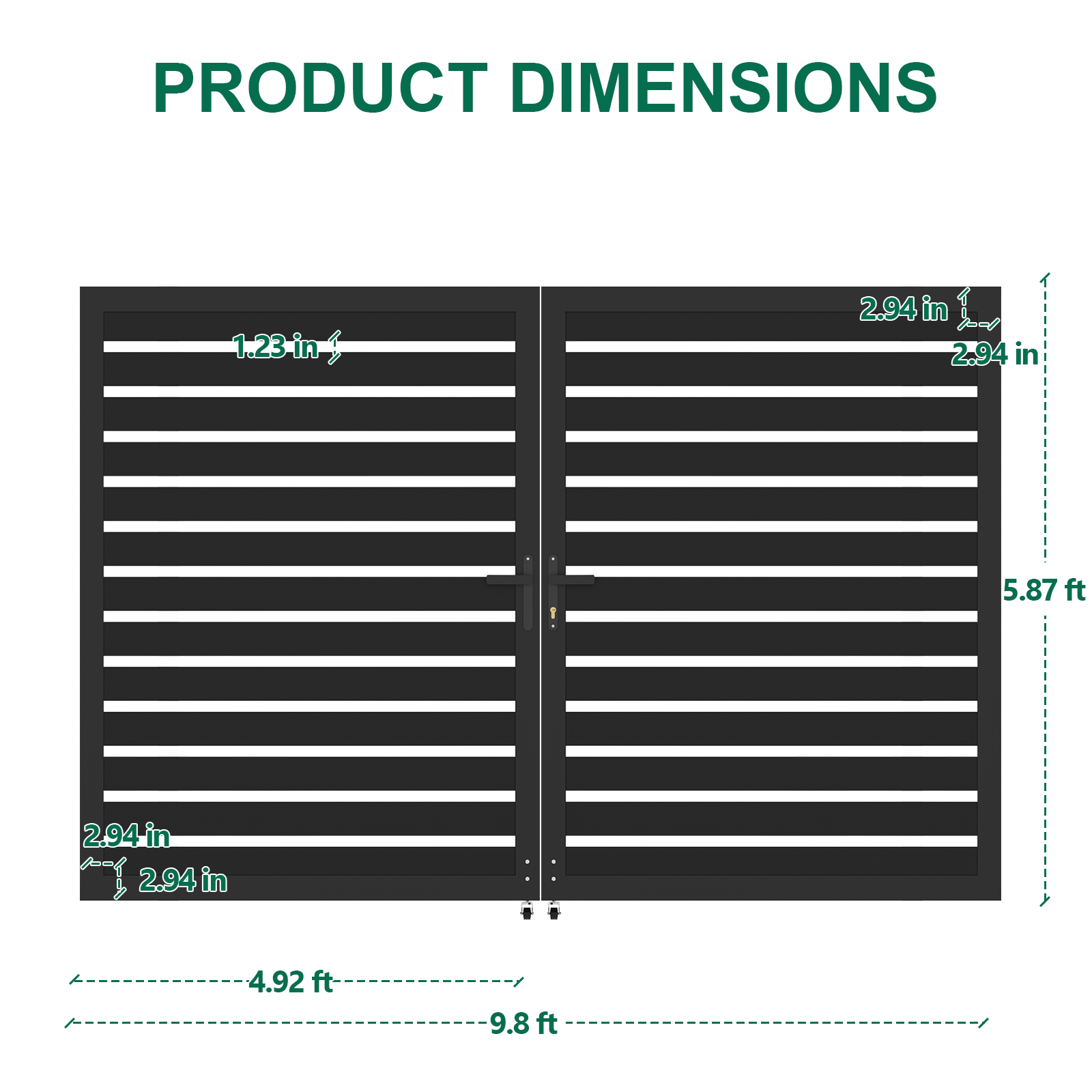 Modern 6ft High Aluminum Slat Double Fence Gate – 10ft Width