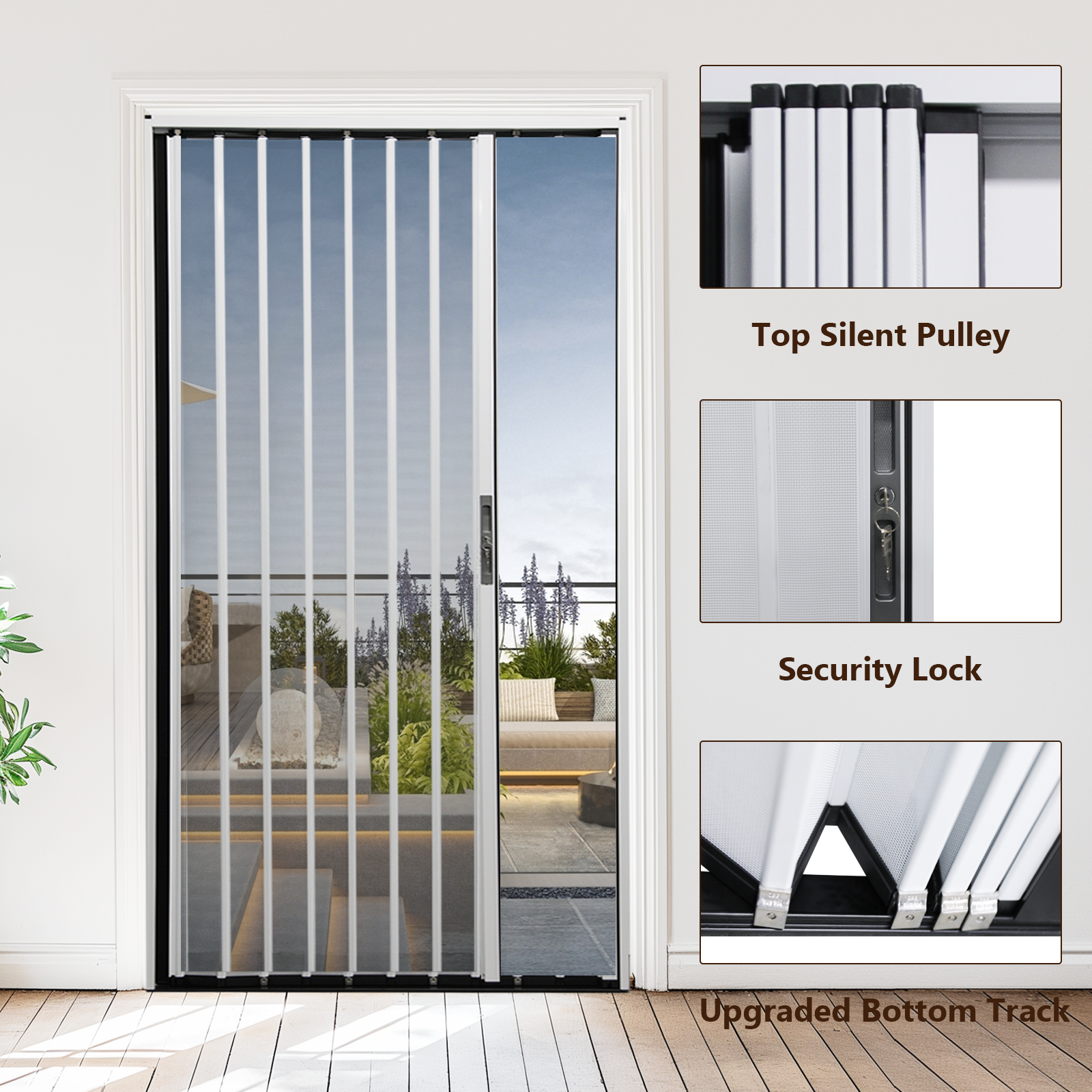 Retractable Screen Door 36" x 79.92" Aluminum Sliding Door with Lock, Magnetic Closure for Front & Patio Doors, Pet Proof