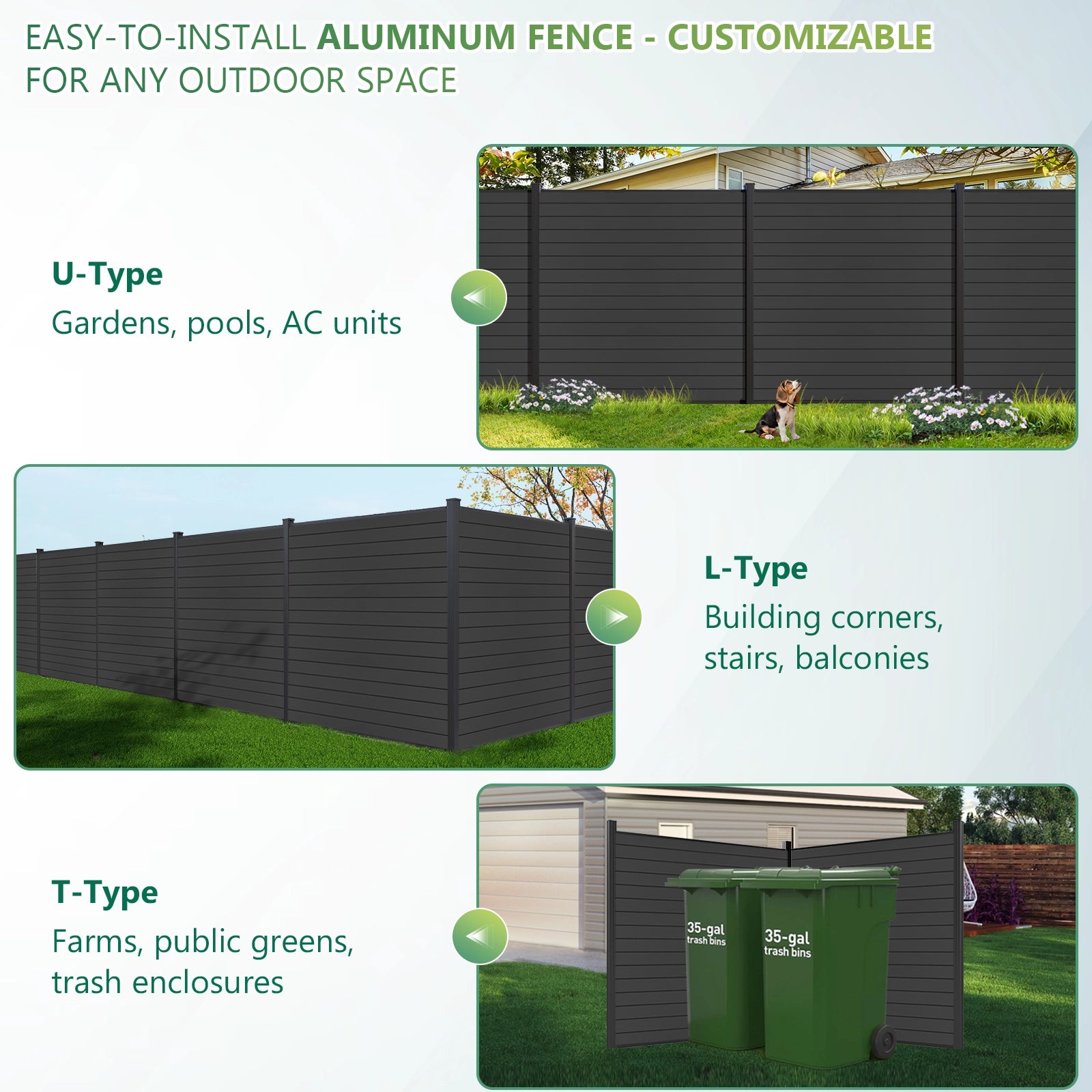 Fully enclosed aluminum privacy fence panel designed for residential outdoor applications