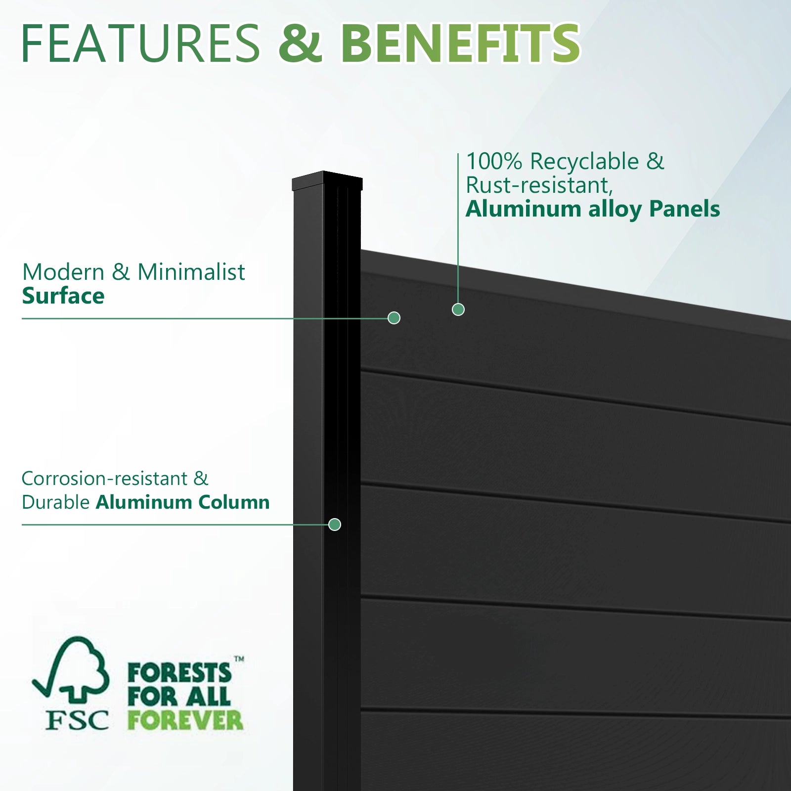 aluminum privacy fence including durable horizontal panels and posts