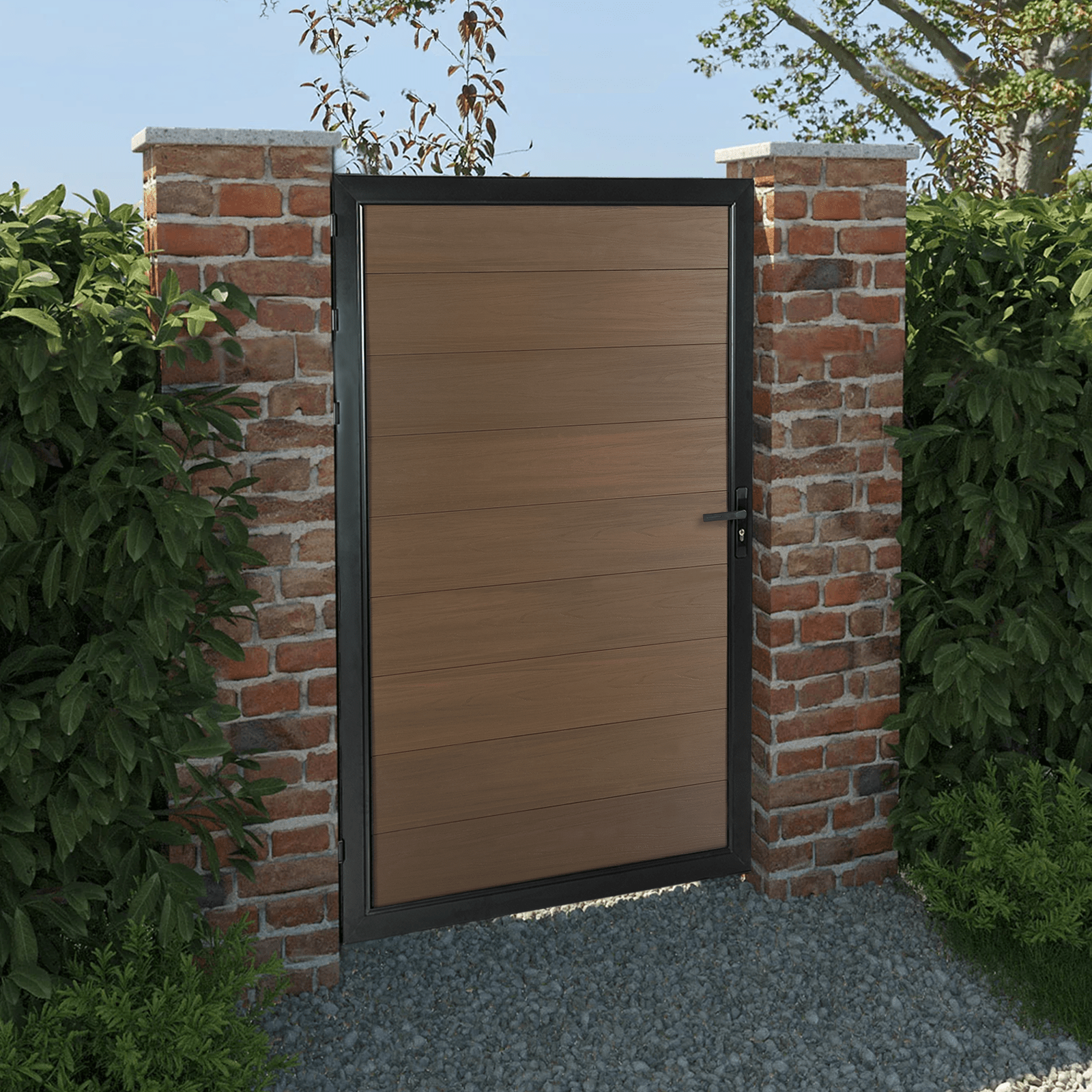 Brown Composite Privacy Fence - Aluminum post, Modern Style for Patios & Pools courtyardmart - CourtyardMart