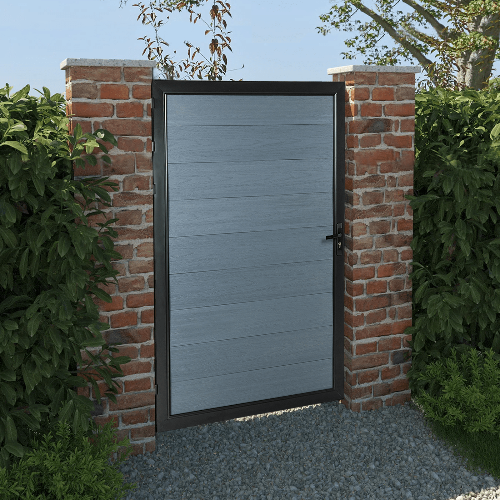 Brown Composite Privacy Fence - Aluminum post, Modern Style for Patios & Pools courtyardmart - CourtyardMart