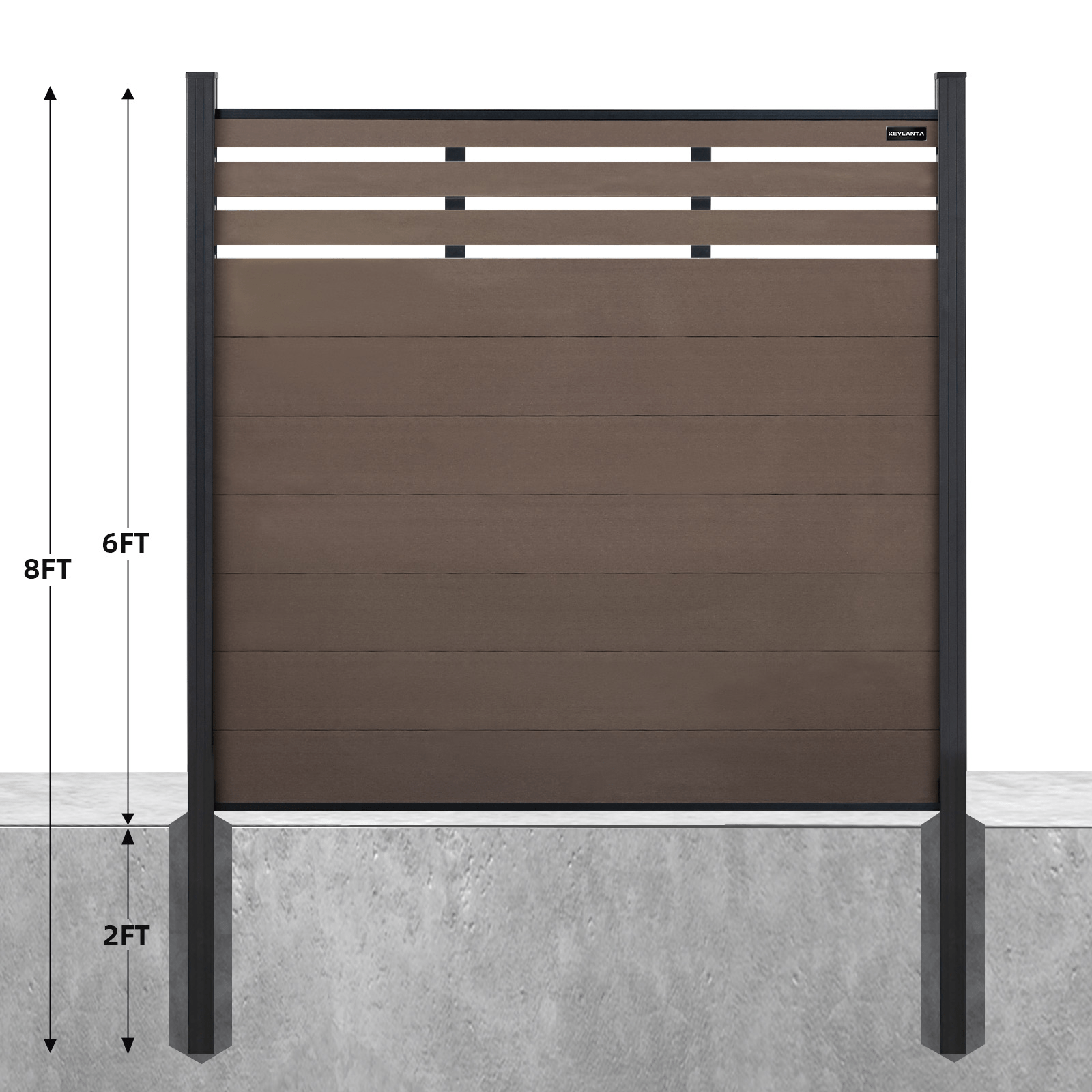 keylanta 8ft x 6ft Brown Composite Privacy Fence Gate Outdoor Garden Fence - CourtyardMart