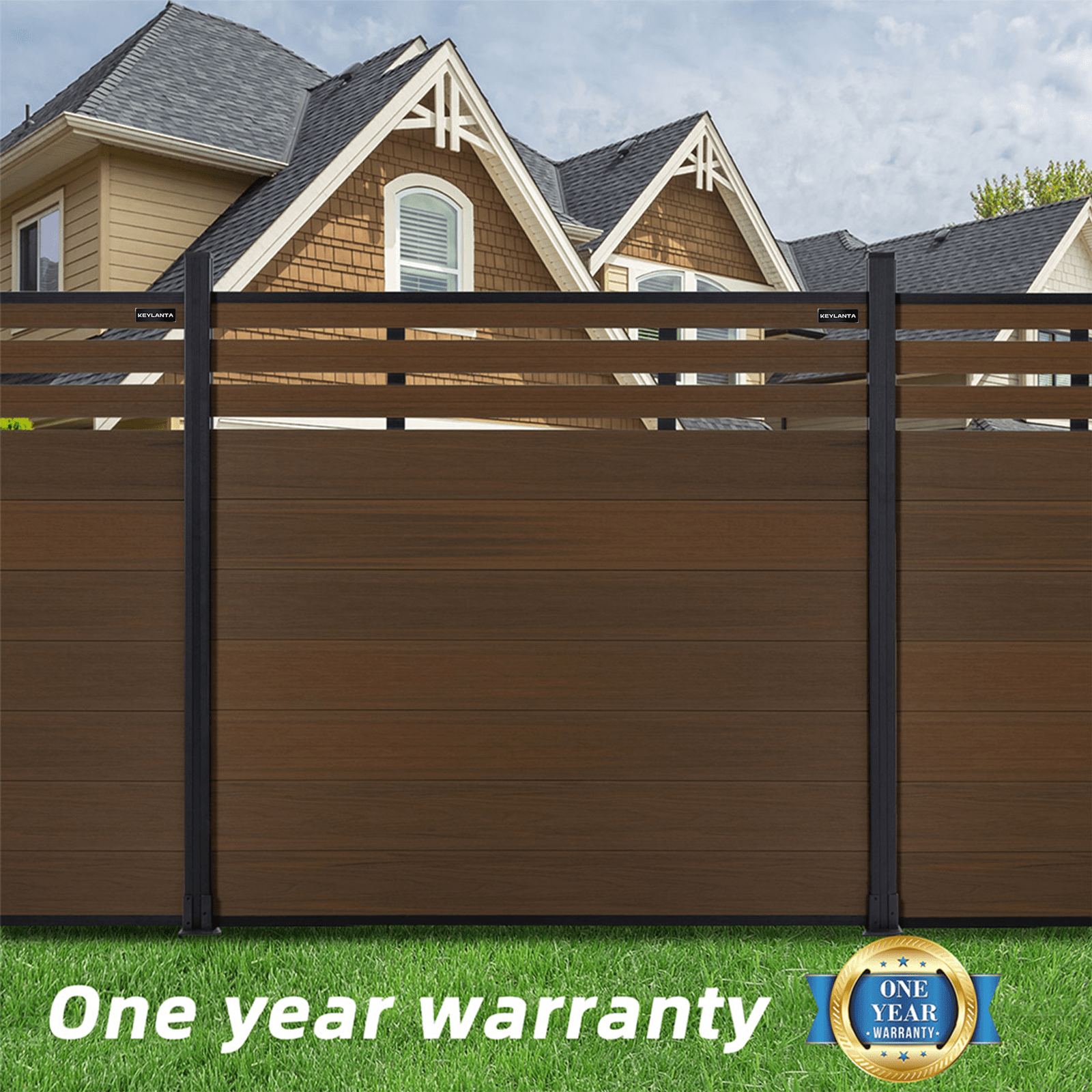 keylanta 8ft x 6ft Brown Composite Privacy Fence Gate Outdoor Garden Fence - CourtyardMart