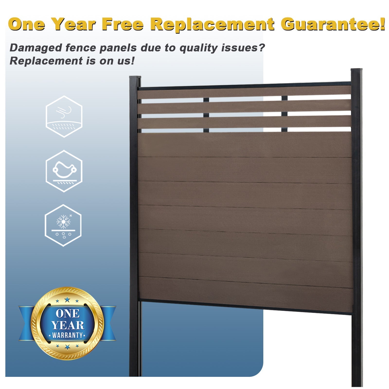 keylanta 8ft x 6ft Brown Composite Privacy Fence Gate Outdoor Garden Fence - CourtyardMart