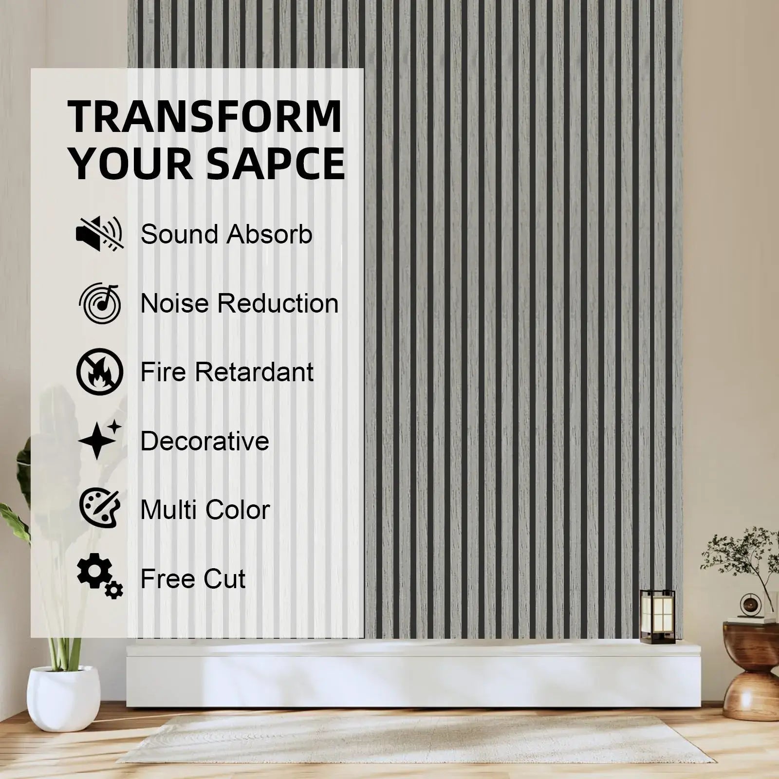 Modern Acoustic Wood Slat Wall Panels - Stylish Noise Reduction for Contemporary Interiors - CourtyardMart