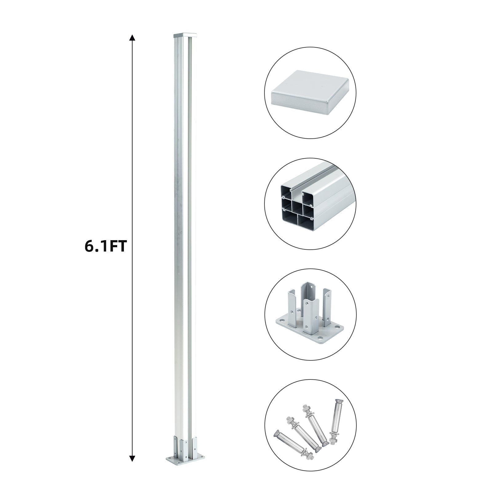 Mondaria 6 ft Silver Above Ground Fence Post - Set of 1 - CourtyardMart