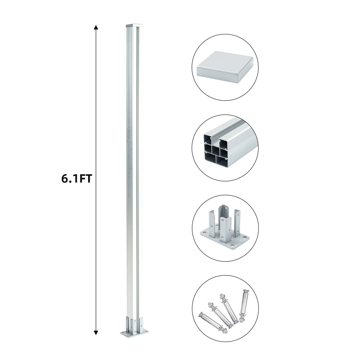 Mondaria 6 ft Silver Above Ground Fence Post - Set of 1 - CourtyardMart