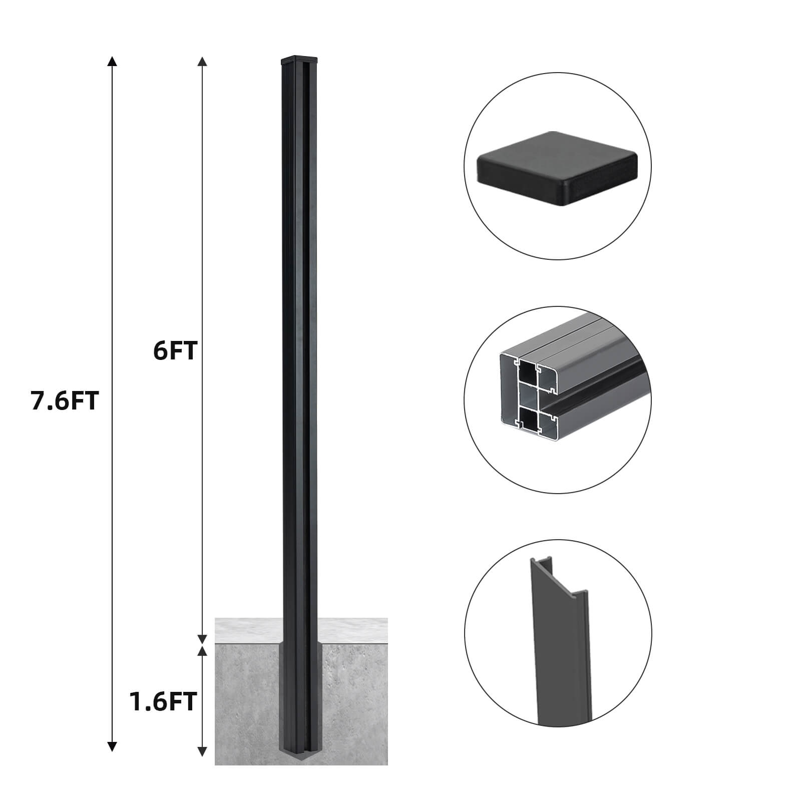 Mondaria 7.6 Ft Fence Post Inground Post Set of 1 (Pour concrete) - CourtyardMart