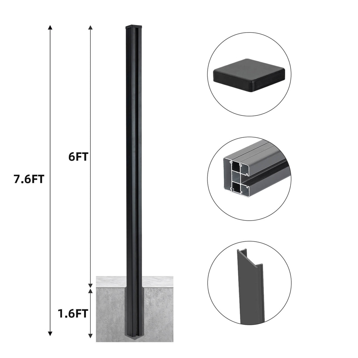 Mondaria 7.6 Ft Fence Post Inground Post Set of 1 (Pour concrete) - CourtyardMart