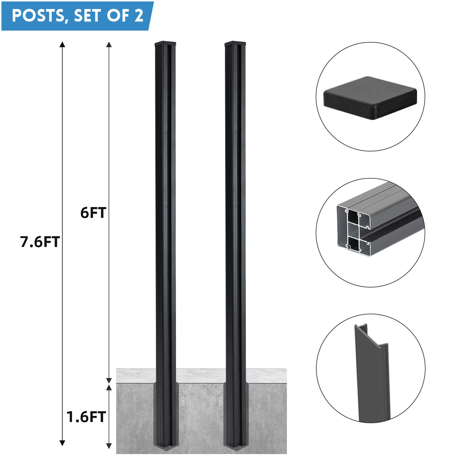 Mondaria 7.6 Ft Fence Post Inground Post Set of 2 (Pour concrete) - CourtyardMart