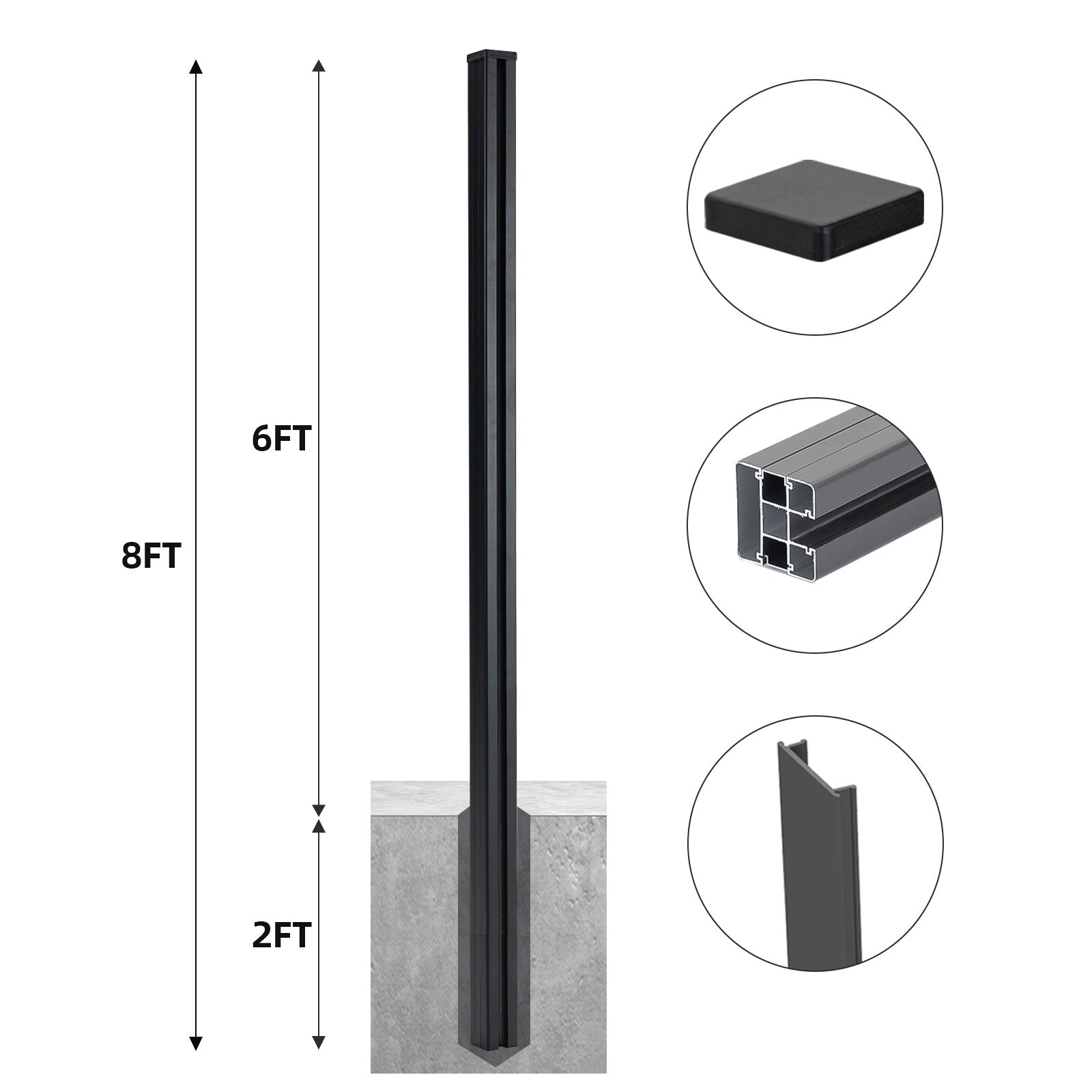 Mondaria 8 Ft In - Ground Fence Post - Set of 1 (Concrete Installation) - CourtyardMart