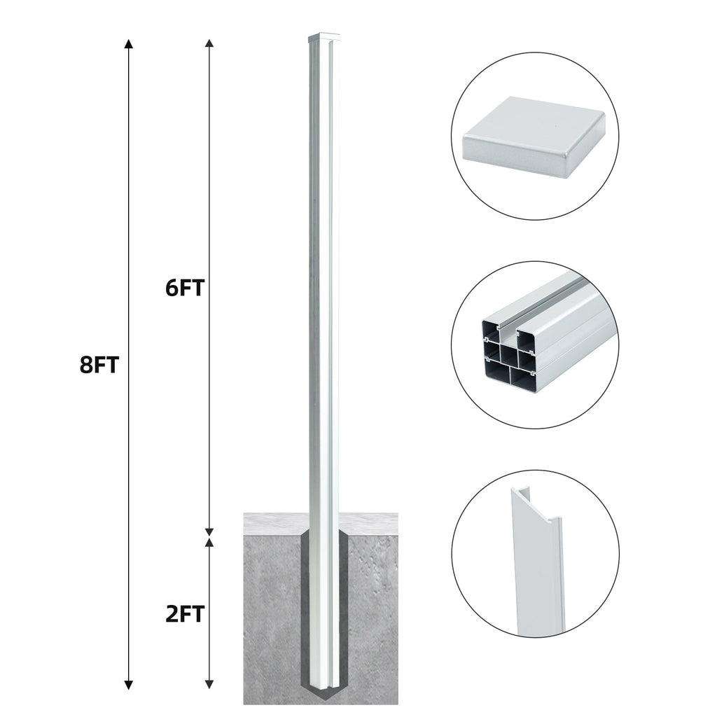Mondaria 8 Ft Silver In - Ground Fence Post - Set of 1 (Concrete Installation) - CourtyardMart