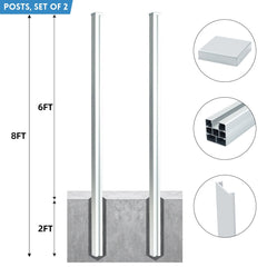 Mondaria 8 Ft Silver In - Ground Fence Post - Set of 2 (Concrete Installation) - CourtyardMart